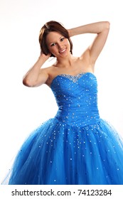 Cute Teen Wearing A Blue Prom Dress