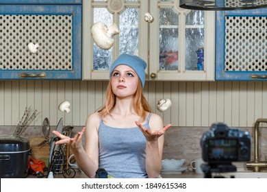 Cute Teenage Girl Is Filming A Cooking Show