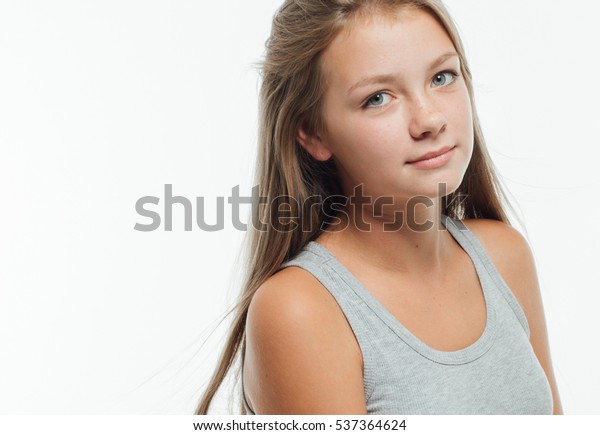 Cute Teenage Girl Freckles Woman Face Stockfoto Jetzt