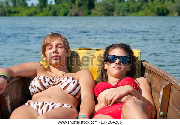 Teen Women Sunbathing