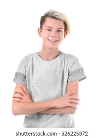 Cute Teenager Boy On White Background