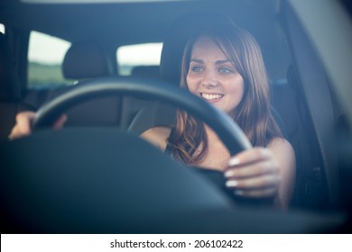 Cute Teenager Driving Her Brand New Car