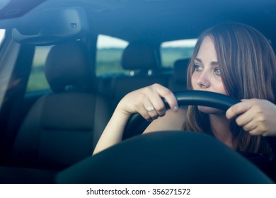 Cute Teenager Driving Her Brand New Car