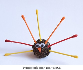 Cute Thanksgiving Turkey Craft For Kids With Pinecone And Q Tips Easy And Fun Art Project For Children Simple Inexpensive Activity For Toddlers For Mommy Bloggers And Craft Blogs Colorful And Creative