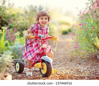 Cute Toddler Girl Riding Tricycle