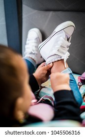 Cute White Shoes On Baby Girl, Detail, Blurred