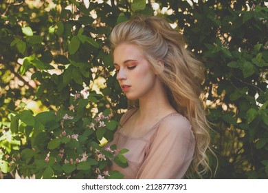 Cute Woman With Wavy Blonde Hair Side View In Profile