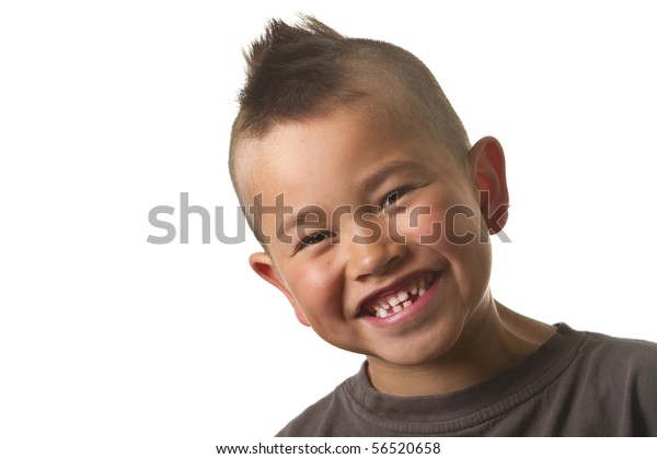 Cute Young Boy Funny Mohawk Haircut Stockfoto Jetzt