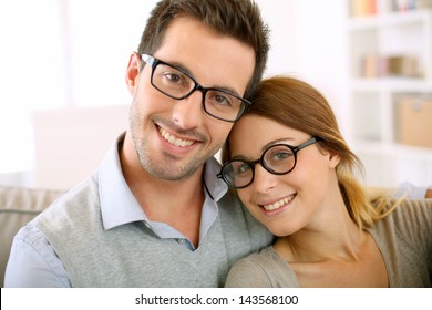 Cute Young Couple With Eyeglasses On