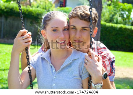Cute young couple happy in park