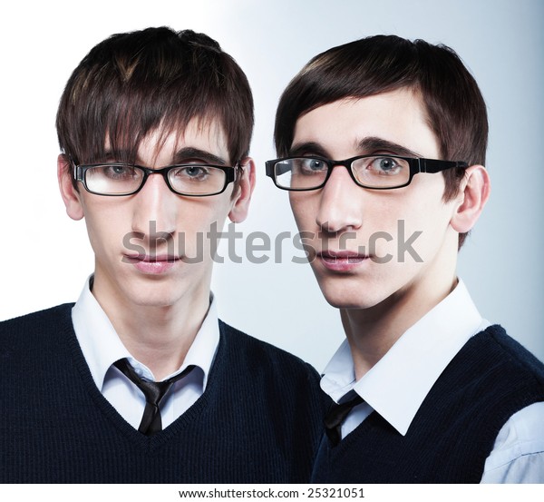 Cute Young Twins Fashion Haircuts Wearing Stock Photo Edit