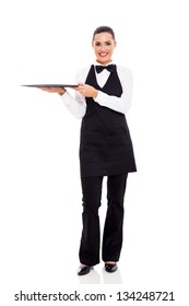 Cute Young Waitress Holding An Empty Tray