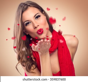 cute young woman to blow kisses