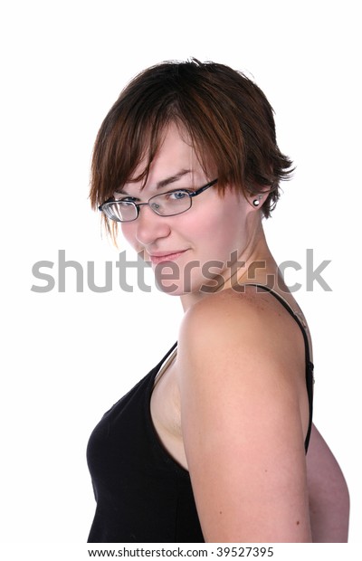 Cute Young Woman Short Hair Glasses Stock Photo Edit Now