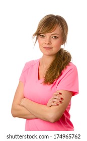 Cute Young Woman - This Is A Portrait Of A Beautiful Young Woman With Her Hair Pulled Back. Shot On An Isolate White Background.