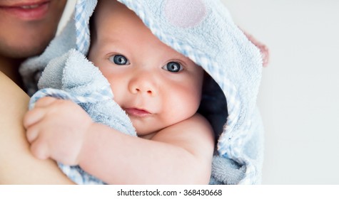 Cutest Baby Child After Bath With Towel On Head