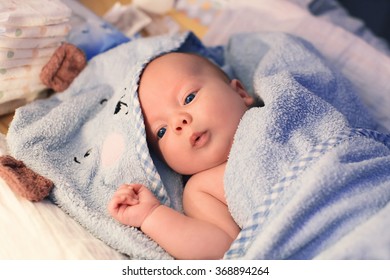 Cutest Baby Child After Bath With Towel On Head