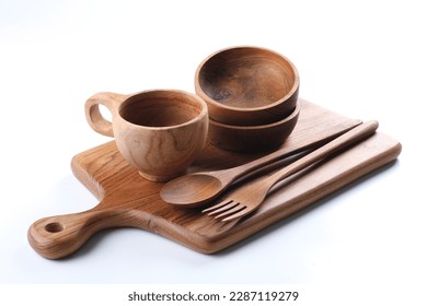 cutlery made of wood in white background - Powered by Shutterstock