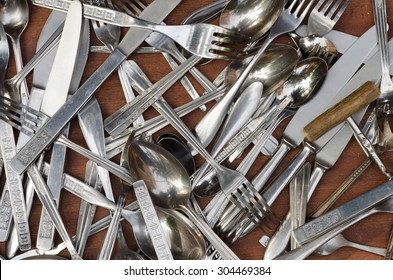 Cutlery In Old Wooden Drawer