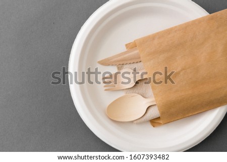 Image, Stock Photo wooden spoon on a red kitchen towel