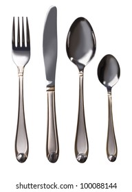 Cutlery Set With Fork, Knife And Spoon Isolated