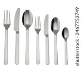 Cutlery set stainless steel fork dessert salad knife spoon kitchen utensils table setting home cafe restaurant object isolated png
