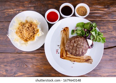 Cutlet Beef With Rice Basmati In Cheese Basket