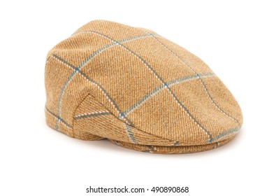 Cutout Of A Checked Tweed Hunting Hat Or Flat Cap.