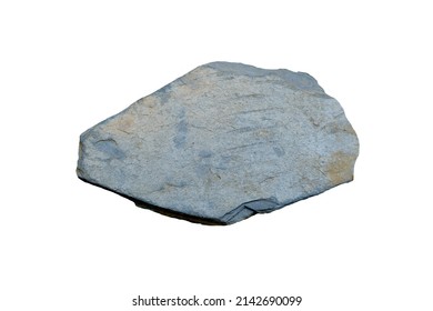 Cutout Sample Raw Of Slate Grey Rock Isolated On White Background.