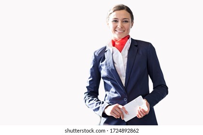 Cutouts Of Smiling Young Attractive Airport Staff