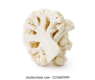 Cutted In Half Cauliflower Cabbage Vegetable Isolated On A White Background, Superfoods And A Diet Of Cruciferous Vegetables For Health And Weight Loss