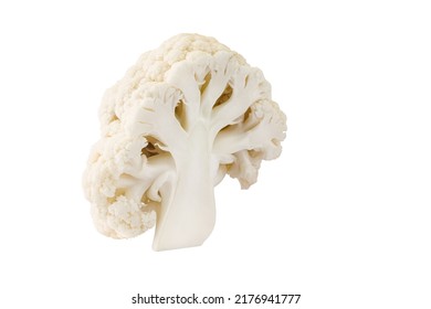 Cutted In Half Cauliflower Cabbage Vegetable Isolated On A White Background, Superfoods And A Diet Of Cruciferous Vegetables For Health And Weight Loss