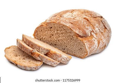 cutted rye round bread isolated on white