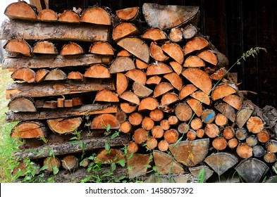 cutted trunks near a hut in dolomites, south tyrol. Italy