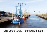 Cutter harbour with shrimp boats in Dorum near Cuxhaven, Germany