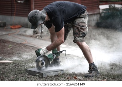 Cutting Beton By Machine On A Day At The Construction Site