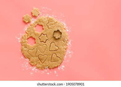 Cutting Biscuits With A Cookie Cutter On Dough, Top View