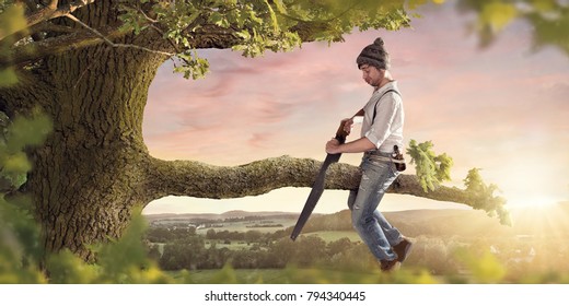 Cutting the branch your sitting on - Shutterstock ID 794340445
