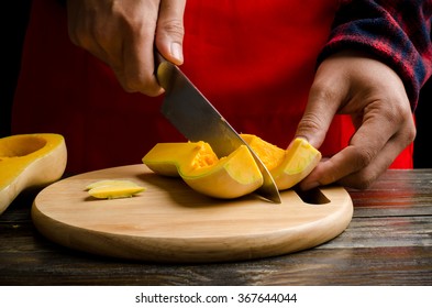 Cutting Of Butternut Squash For Cooking