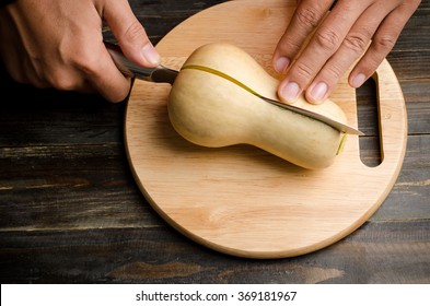 Cutting Of Butternut Squash For Cooking