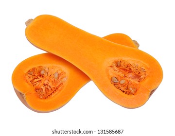 Cutting Butternut Squash Isolated On White Background