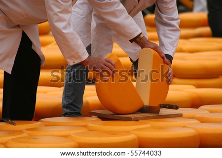Cutting cheese, Cheese market, Alkmaar Stock photo © 