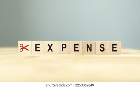 Cutting expenses and costs concept. Reducing expenses to maintain financial stability, help businesses achieve financial goals and stay profitable. Scissors cutting word expense on wooden blocks. - Shutterstock ID 2253362849