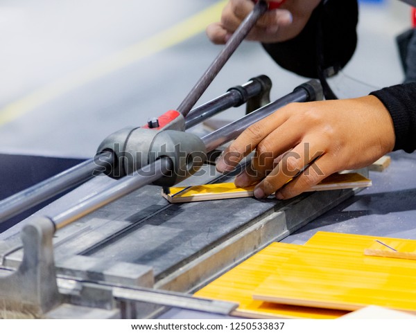 Cutting Floor Tiles Using Tile Cutter Stock Photo Edit Now