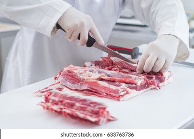 Cutting Of Meat In Industry.