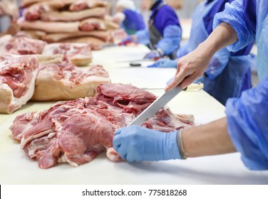 Cutting Meat In Slaughterhouse .