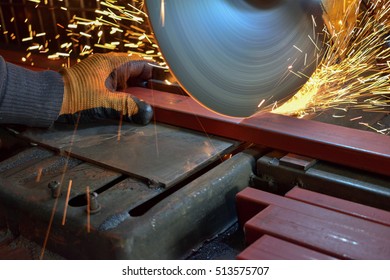 Cutting Metal With Cutting Machine - Worker