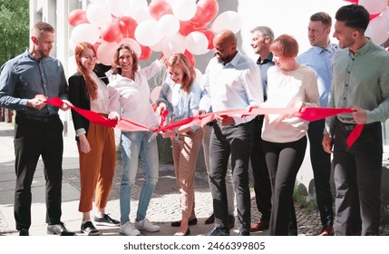 Cutting Ribbon Tape Ceremony. Opening Office Outdoors - Powered by Shutterstock