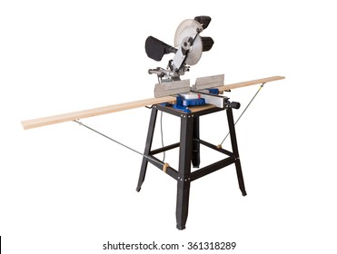 Cutting Table Saw. Woodcutting Machine Isolated On A White Background. Special For Cutting Long Plies Of Wood.
