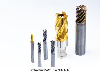 cutting tools special set. Reamer, end mill, drill. material Carbide and high speed steel, coating Titanium nitride. isolated on black background.	 - Shutterstock ID 1976835317
